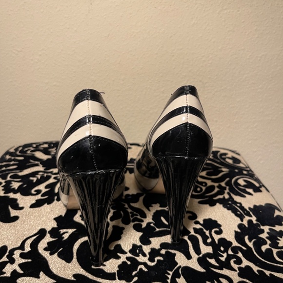 Black & Beige ALDO Stiletto Platform Peep Toe High Heels - Picture 5 of 8